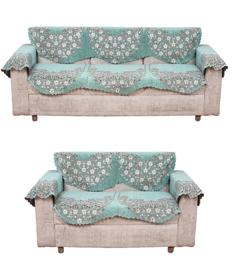 Fashion Throw 'Elegant Series' Sofa Cover 3+2 with Arm Covers Chenille L Shape Sofa Covers | Anti-Slip Furniture Protector for Living Room | Wooden Sofa Home Decor Sage Green - Image 1