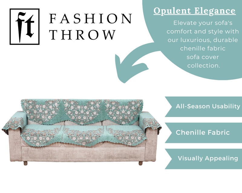 Fashion Throw 'Elegant Series' Sofa Cover 3+2 with Arm Covers Chenille L Shape Sofa Covers | Anti-Slip Furniture Protector for Living Room | Wooden Sofa Home Decor Sage Green - Image 2