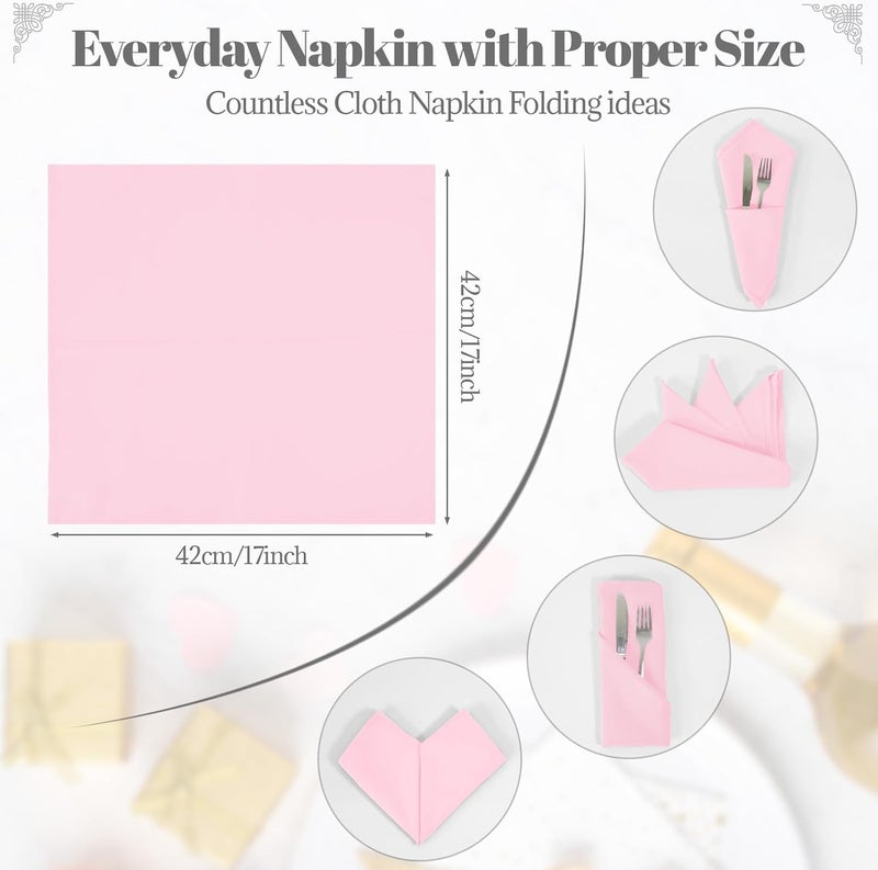 PLOYMONO Pink Heavy Duty Cloth Napkins - 17 x 17 Inch Solid Washable Polyester Dinner Napkins - Set of 8 Napkins with Hemmed Edges - Great for Weddings, Parties, Spring, Mother's Day - Image 5