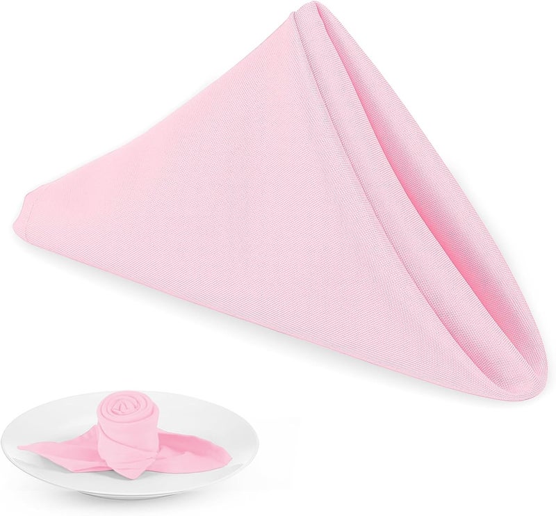 PLOYMONO Pink Heavy Duty Cloth Napkins - 17 x 17 Inch Solid Washable Polyester Dinner Napkins - Set of 8 Napkins with Hemmed Edges - Great for Weddings, Parties, Spring, Mother's Day - Image 1