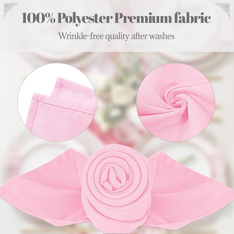 PLOYMONO Pink Heavy Duty Cloth Napkins - 17 x 17 Inch Solid Washable Polyester Dinner Napkins - Set of 8 Napkins with Hemmed Edges - Great for Weddings, Parties, Spring, Mother's Day - Image 3