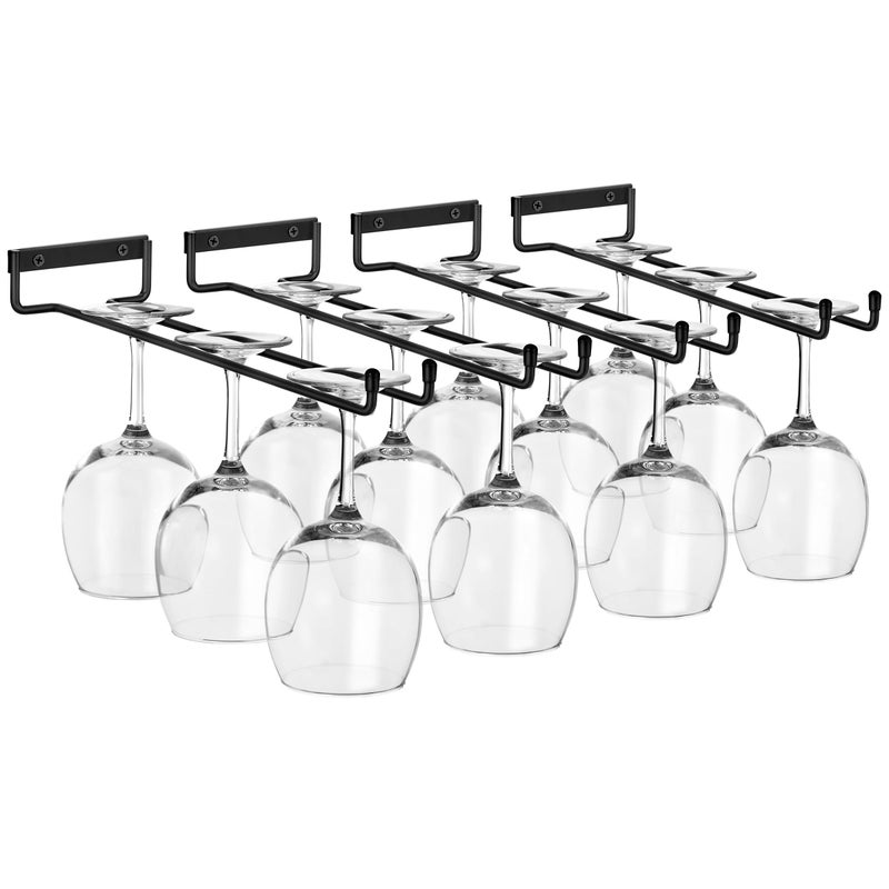 Sorbus Wine Glass Holder 12 Inch Wall Mounted Wine Glass Rack for Under Cabinet Organization and Storage Kitchen Shelves for Home Bar Holds Up to 4 Stemware Wine Glasses Each 16 Total 4 Pack