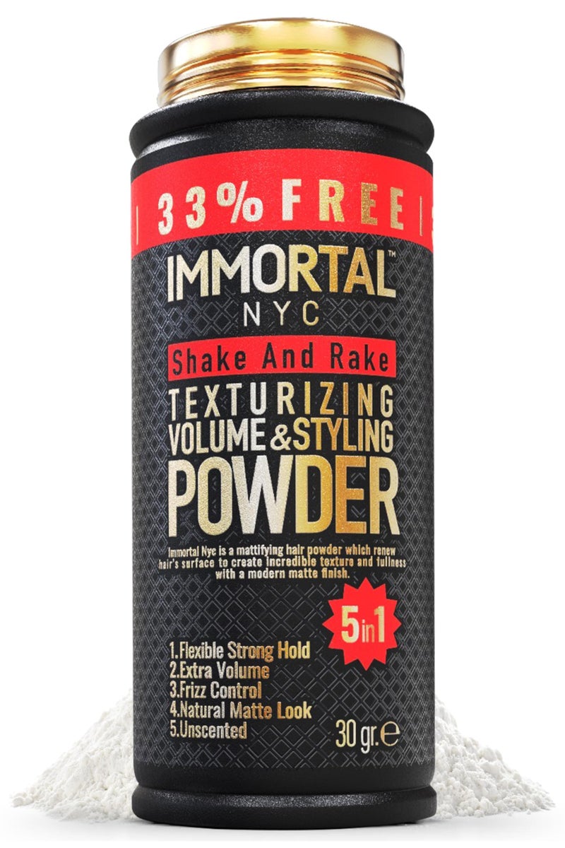 Immortal NYC 5-in-1 Shake and Rake Volume & Styling Powder - Flex Strong Hold - Mattifying All Natural, Unscented Hair Powder for Men - No Residue, All Hair Types - Image 1