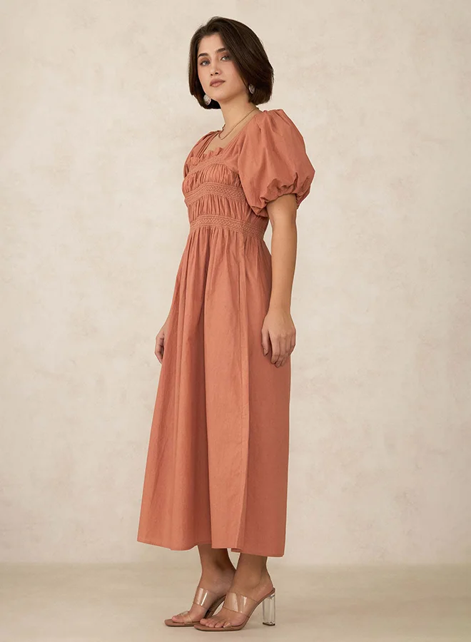 Virgio  VIRGIO 100% Cotton Design Smocked Midi Dress for Women | Best Price UAE
