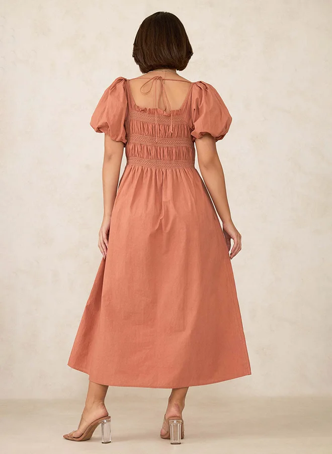 Virgio  VIRGIO 100% Cotton Design Smocked Midi Dress for Women | Best Price UAE