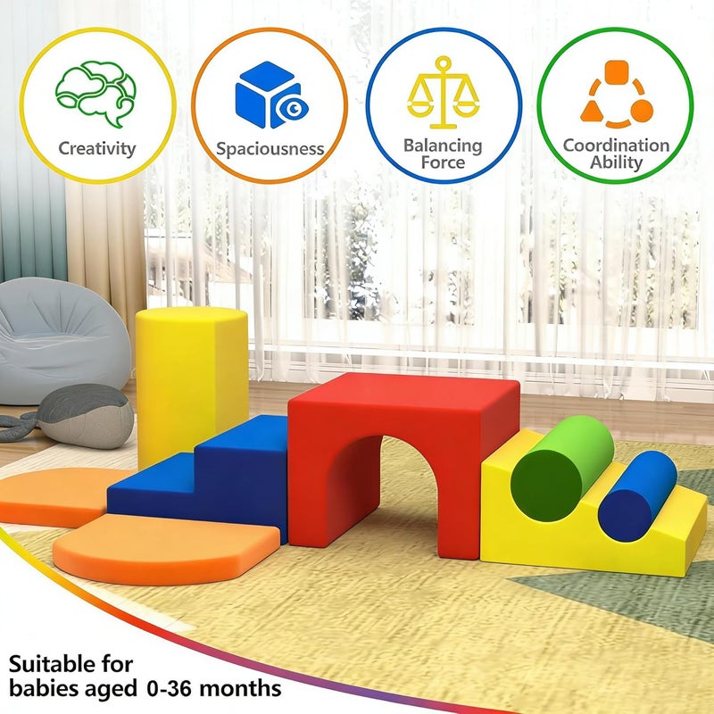 Yaofala 8-Piece Colourful Soft Play Set, Foam Climbing Blocks for Toddlers, Climbing Toys for 1 Year Old, Inside Crawling & Sliding Foam Baby Climbing Blocks - Image 3