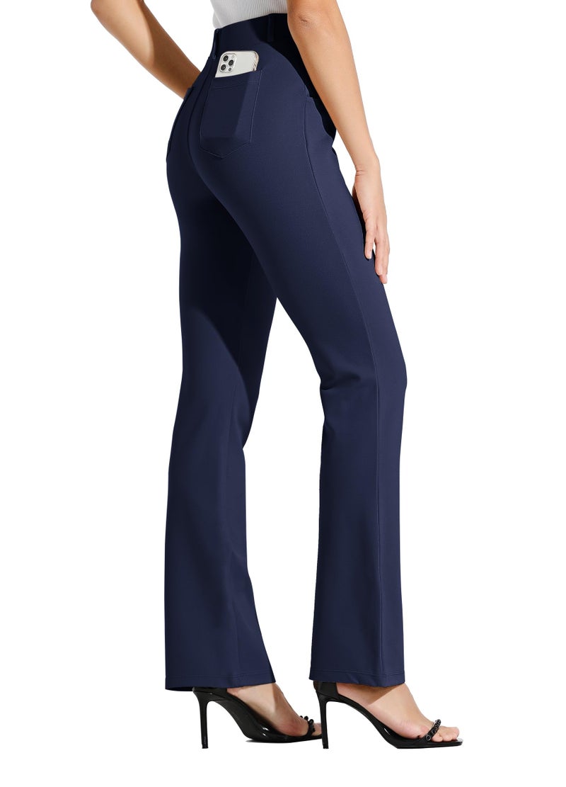 Willit بنطلون يوجا نسائي بطول 31" من ويليت، بنطلون عمل بقصة بوت كوت مع حلقات حزام و4 جيوب، أزرق داكن M - Image 2