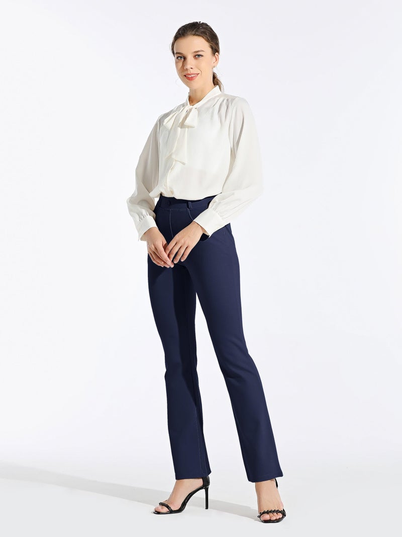 Willit بنطلون يوجا نسائي بطول 31" من ويليت، بنطلون عمل بقصة بوت كوت مع حلقات حزام و4 جيوب، أزرق داكن M - Image 3