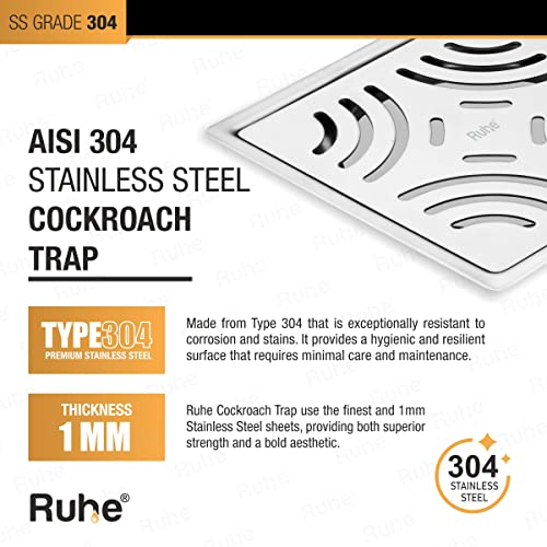 Ruhe® Emerald Square Floor Drainer | 304-GradeStainless Steel Floor Drain- Emerald Square Flat Cut (5x5 inches) (Pack of 1) - Image 2