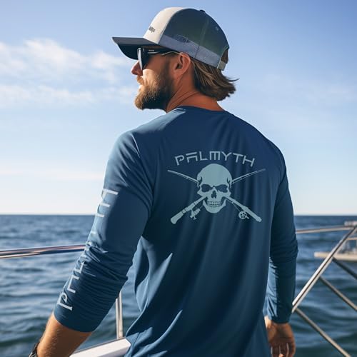 Palmyth Fishing Shirts for Men Long Sleeve UPF 50 T Shirt Sun Protection Tee Dark BlueSkull and Rods XL - Image 3