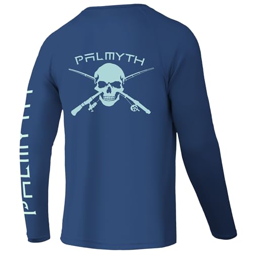 Palmyth Fishing Shirts for Men Long Sleeve UPF 50 T Shirt Sun Protection Tee Dark BlueSkull and Rods XL - Image 1