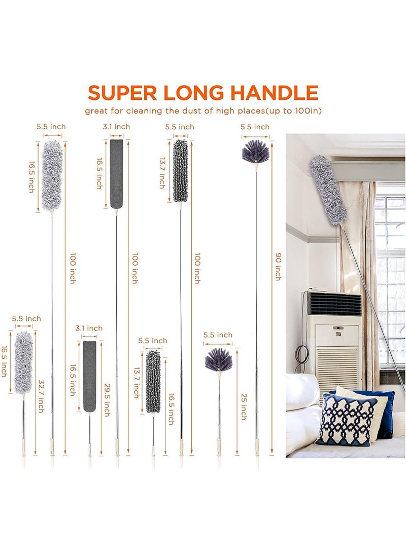 موثوقية التنبؤ 5 قطع طقم منفضة من الألياف الدقيقة، منفضة مروحة سقف قابلة للتمديد للتنظيف مع عمود تمديد قابل للتمديد من 40 إلى 240 سم، منفضة سيارة قابلة للغسل لمروحة سقف عالية، نسيج العنكبوت، سيارة - Image 2