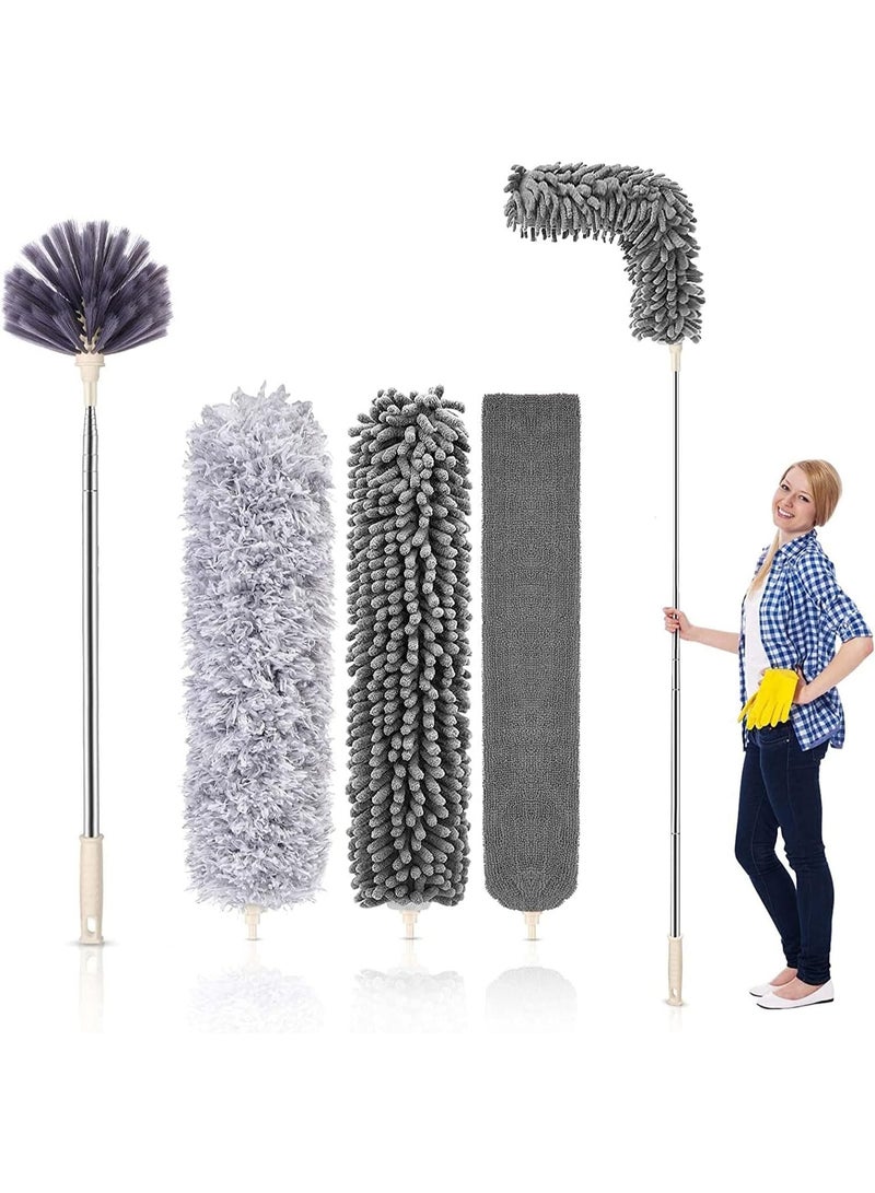 موثوقية التنبؤ 5 قطع طقم منفضة من الألياف الدقيقة، منفضة مروحة سقف قابلة للتمديد للتنظيف مع عمود تمديد قابل للتمديد من 40 إلى 240 سم، منفضة سيارة قابلة للغسل لمروحة سقف عالية، نسيج العنكبوت، سيارة - Image 1