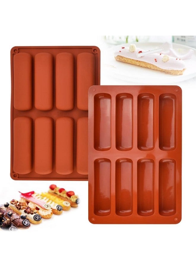 MoldBerry Mold Berry Multicolor 8 Cavity Long Strips Eclair Silicone Mould Slim Bar Chocolate Mould for Chocolate Cracker Bar Stick, Finger Biscuit, Hot Dog Bun Rolls Cake (Multicolor - Pk1) - Image 1