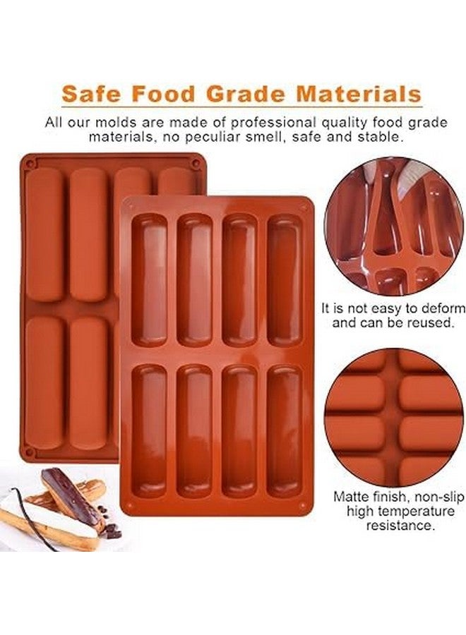 MoldBerry Mold Berry Multicolor 8 Cavity Long Strips Eclair Silicone Mould Slim Bar Chocolate Mould for Chocolate Cracker Bar Stick, Finger Biscuit, Hot Dog Bun Rolls Cake (Multicolor - Pk1) - Image 2