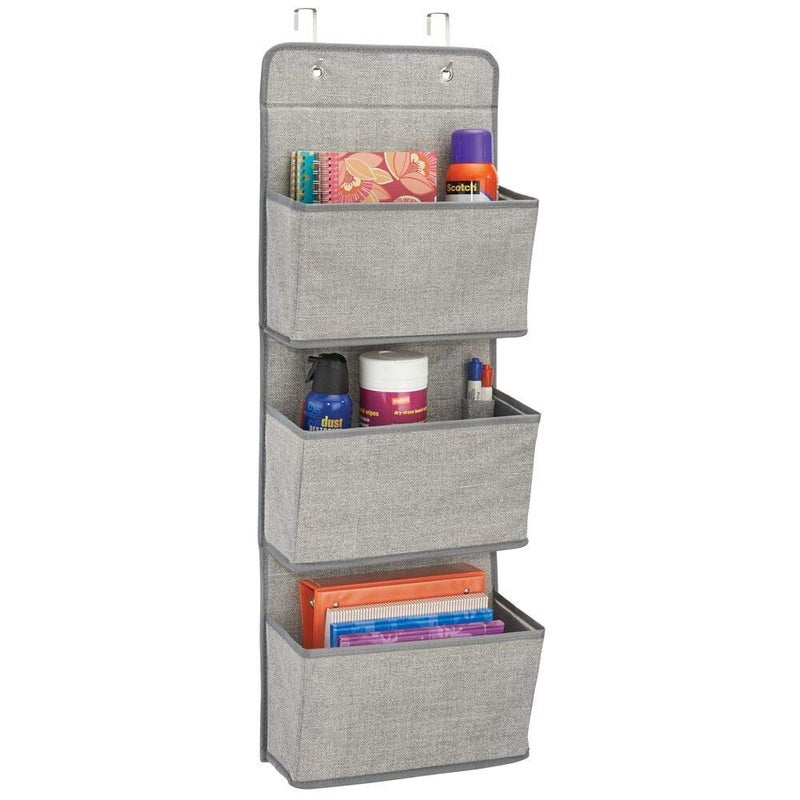 ASUVI Fabric Hanging Shelf Organiser 3Pockets Wardrobe Storage Bag Wall Mount Storage Rack for Toys Purses Keys SunglassesColor Grey - Image 1