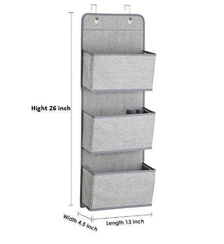 ASUVI Fabric Hanging Shelf Organiser 3Pockets Wardrobe Storage Bag Wall Mount Storage Rack for Toys Purses Keys SunglassesColor Grey - Image 5