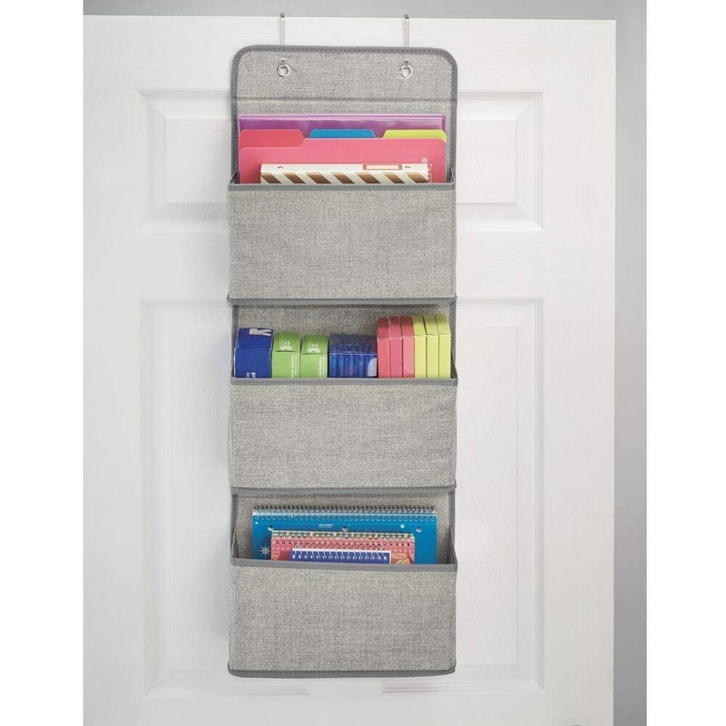 ASUVI Fabric Hanging Shelf Organiser 3Pockets Wardrobe Storage Bag Wall Mount Storage Rack for Toys Purses Keys SunglassesColor Grey - Image 2