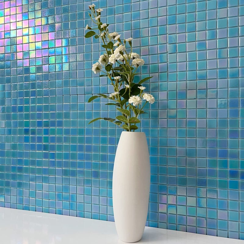 DICOFUN 40-Sheet Rainbow Peel and Stick Backsplash for Kitchen and Bathroom, 6.6" x 6.6" Blue Glass Mosaic Tiles - Image 3