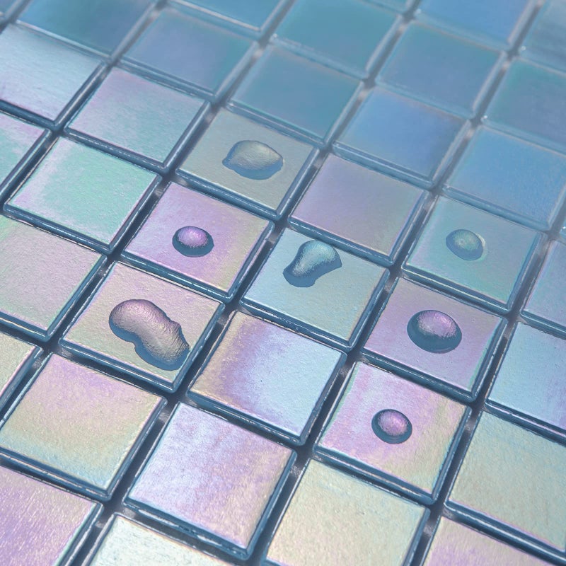 DICOFUN 40-Sheet Rainbow Peel and Stick Backsplash for Kitchen and Bathroom, 6.6" x 6.6" Blue Glass Mosaic Tiles - Image 2