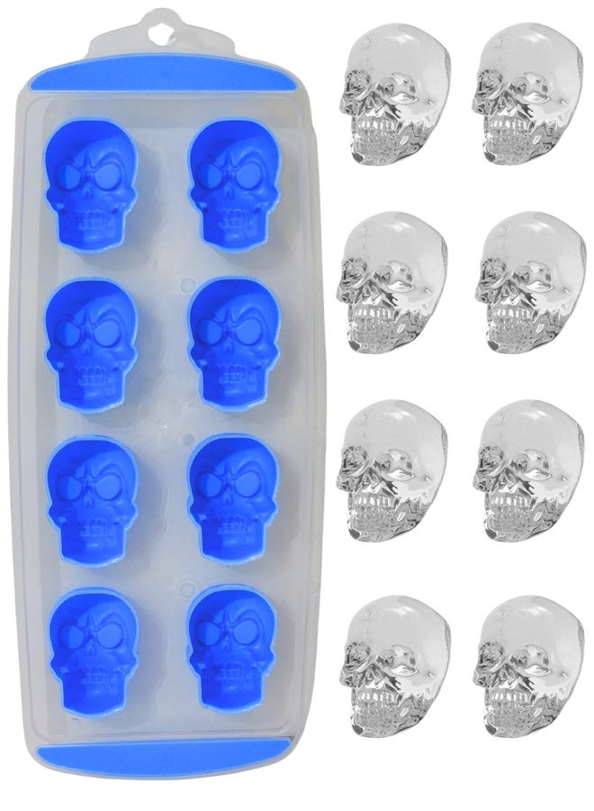 Happy Home 1 Pack 8-Piece Silicone Ice Cube Tray Large Skull Shaped Ice Cubes Easy Release Non-Stick Dishwasher Safe -Blue  - Image 2