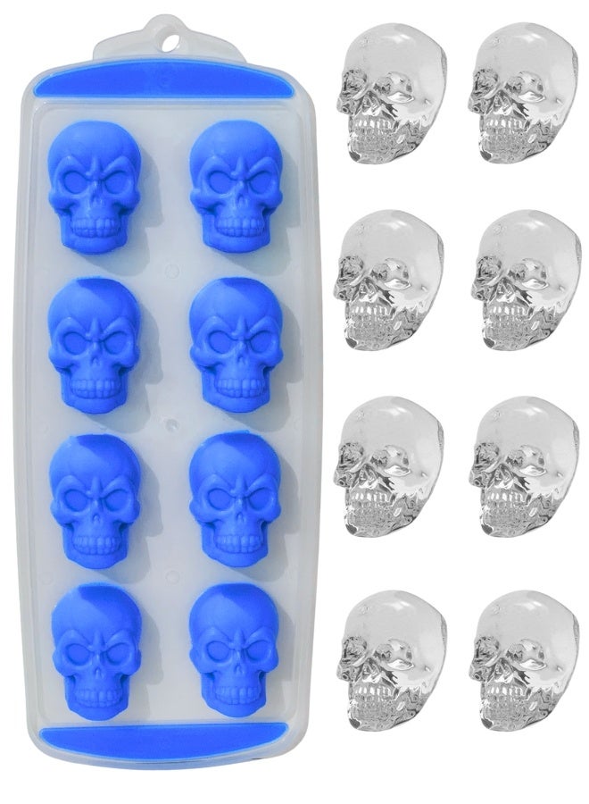 Happy Home 1 Pack 8-Piece Silicone Ice Cube Tray Large Skull Shaped Ice Cubes Easy Release Non-Stick Dishwasher Safe -Blue  - Image 1