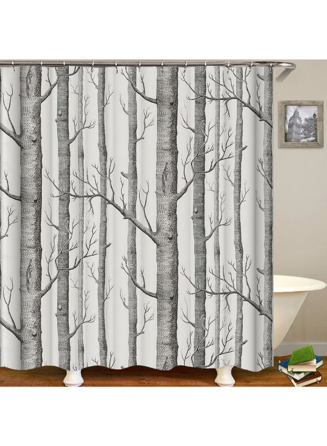 NIBEMINENT Tree Printed Shower Curtain Grey/White