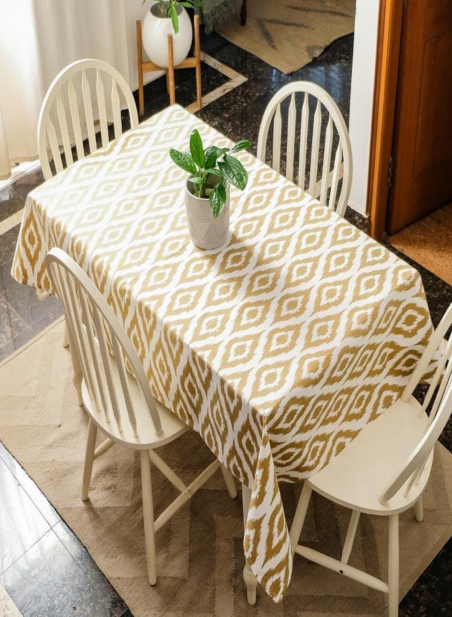 THE YARD HOUSE Wipeable & Anti-Slip Cotton Table Cover - Beige Ikat Inspired, 10 Seater (150Cm X 290Cm) | Protects Against Spills & Scratches | Family Dining, Party, Gifting - Image 2