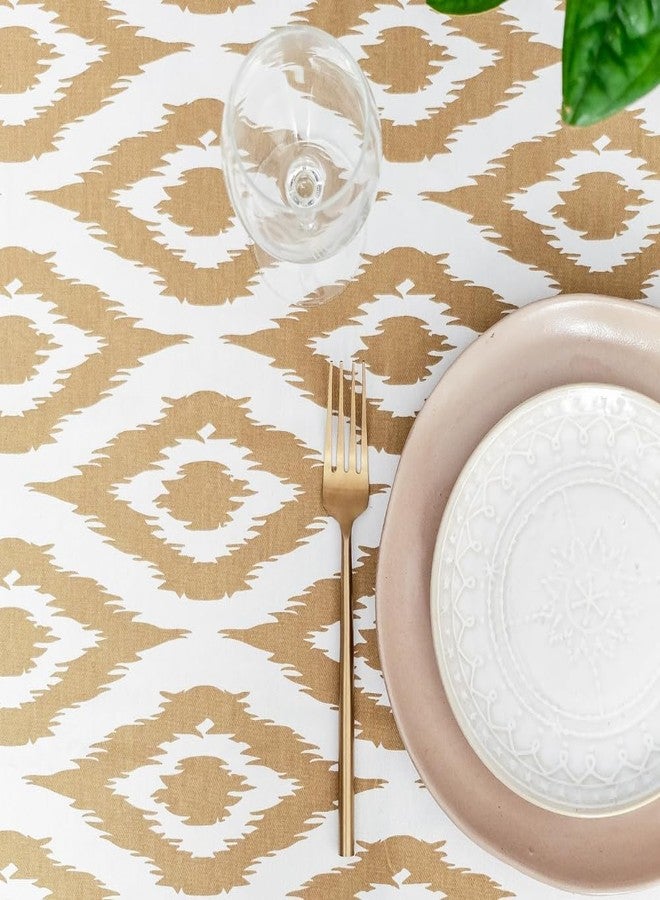 THE YARD HOUSE Wipeable & Anti-Slip Cotton Table Cover - Beige Ikat Inspired, 10 Seater (150Cm X 290Cm) | Protects Against Spills & Scratches | Family Dining, Party, Gifting - Image 1