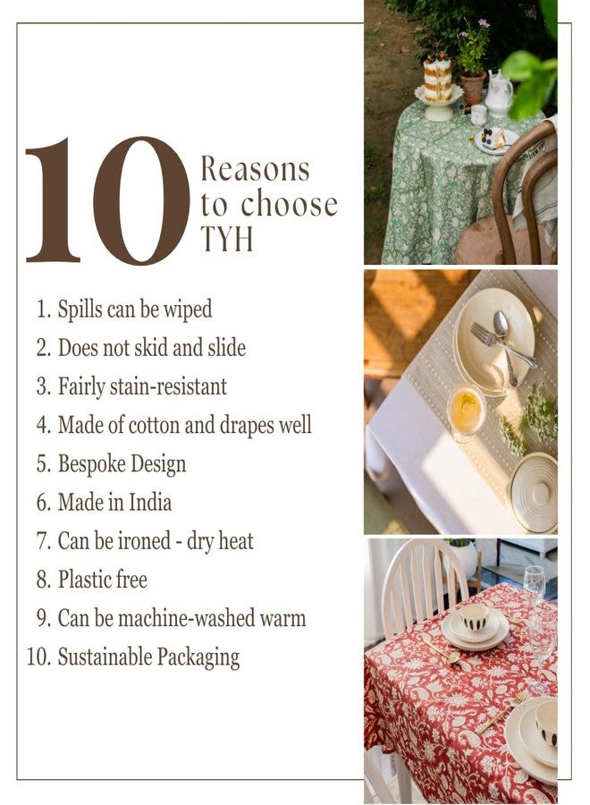THE YARD HOUSE Wipeable & Anti-Slip Cotton Table Cover - Beige Ikat Inspired, 10 Seater (150Cm X 290Cm) | Protects Against Spills & Scratches | Family Dining, Party, Gifting - Image 5