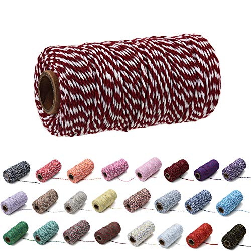 Eqarp 1 Roll 2mm 109 Yard Colourful Cotton Cord Bakers Twine DIY Crafts Gift Wrapping Christmas Wedding Home Decor String Rope (Dark Red+White) - Image 1