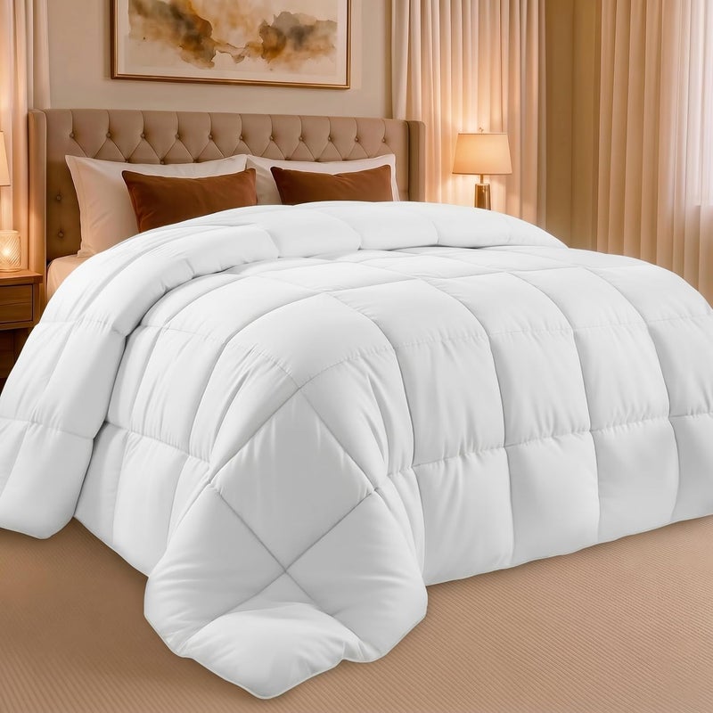 Comforter Duvet Insert - Quilted Polyester Bedding Comforter with Corner Tabs - Box Stitched Down Alternative Comforter, White, Full - Image 1