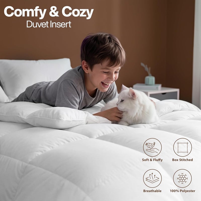Comforter Duvet Insert - Quilted Polyester Bedding Comforter with Corner Tabs - Box Stitched Down Alternative Comforter, White, Full - Image 5