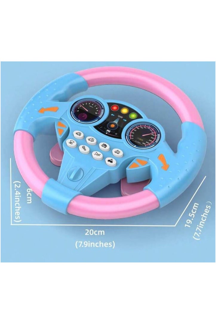 An educational and interactive toy that resembles a real steering wheel, equipped with buttons that produce realistic sounds such as a horn, engine, traffic lights, and more. Ideal for developing a child's imagination and teaching them the basics of driving in a fun and safe way. Designed in attractive colors (blue and pink) suitable for both girls and boys, it is lightweight for easy portability and use at home or while traveling. - Image 2