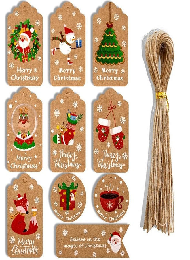 BharatBazaar Gift Tags, 50pcs Christmas Tree Decoration, Design Kraft Paper Christmas Labels with Jute String for Gift Christmas Tree Decoration - Image 1