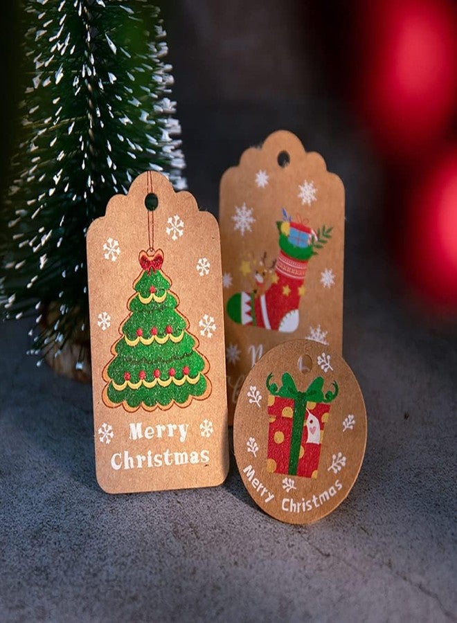 BharatBazaar Gift Tags, 50pcs Christmas Tree Decoration, Design Kraft Paper Christmas Labels with Jute String for Gift Christmas Tree Decoration - Image 5