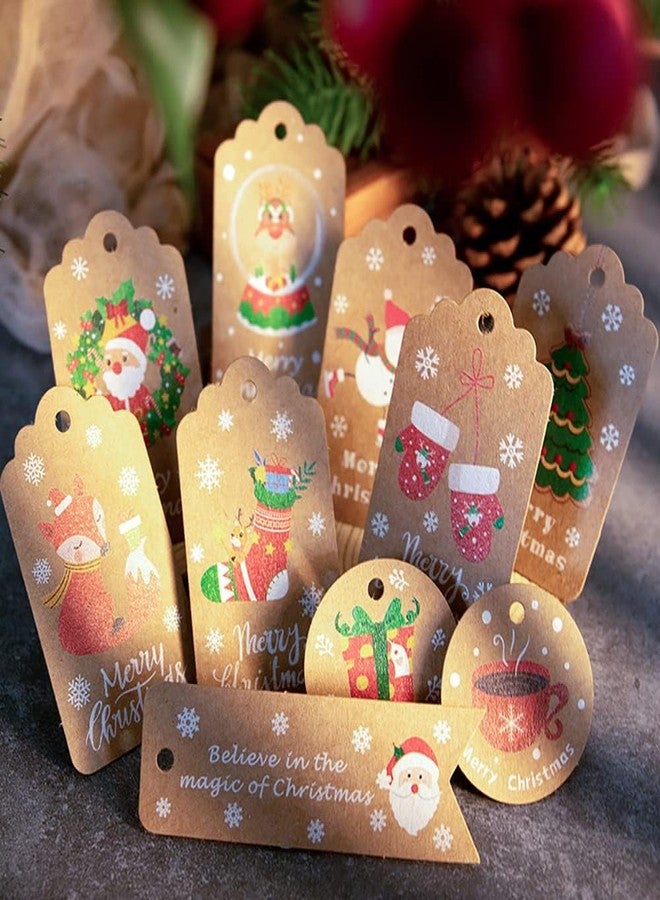 BharatBazaar Gift Tags, 50pcs Christmas Tree Decoration, Design Kraft Paper Christmas Labels with Jute String for Gift Christmas Tree Decoration - Image 3