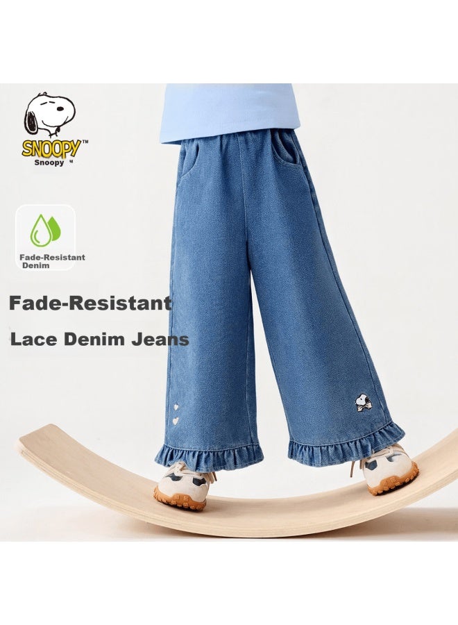 Snoopy Kids Denim Pants Girls Wide-leg Jeans Spring Light Blue 120 - Image 1