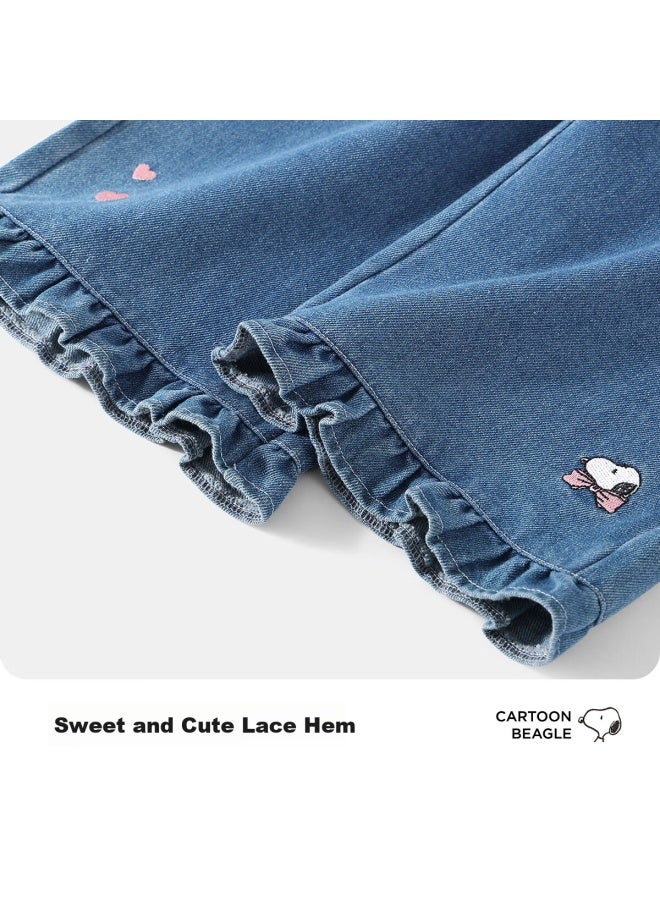 Snoopy Kids Denim Pants Girls Wide-leg Jeans Spring Light Blue 120 - Image 2