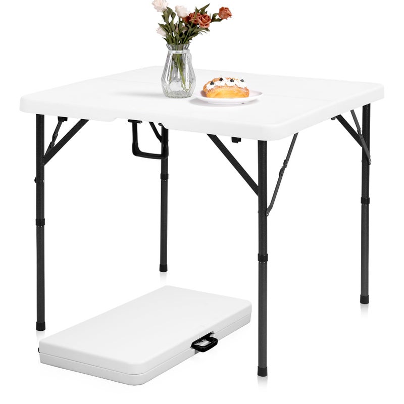 pollilar 34" Folding Card Table Square Foldable Table Plastic Portable with Detachable Legs, Dual Height Adjustable, Heavy-Duty Indoor Outdoor Dining, Game, Picnic, Mahjong Tables-White - Image 1
