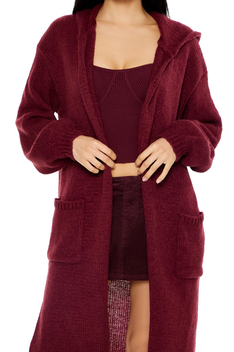 Forever 21 Women's Hooded Cardigan Sweater Merlot Medium - Image 5