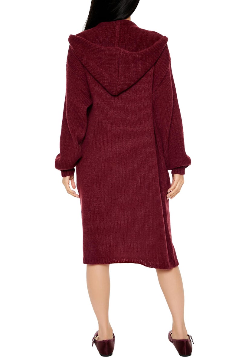 Forever 21 Women's Hooded Cardigan Sweater Merlot Medium - Image 4