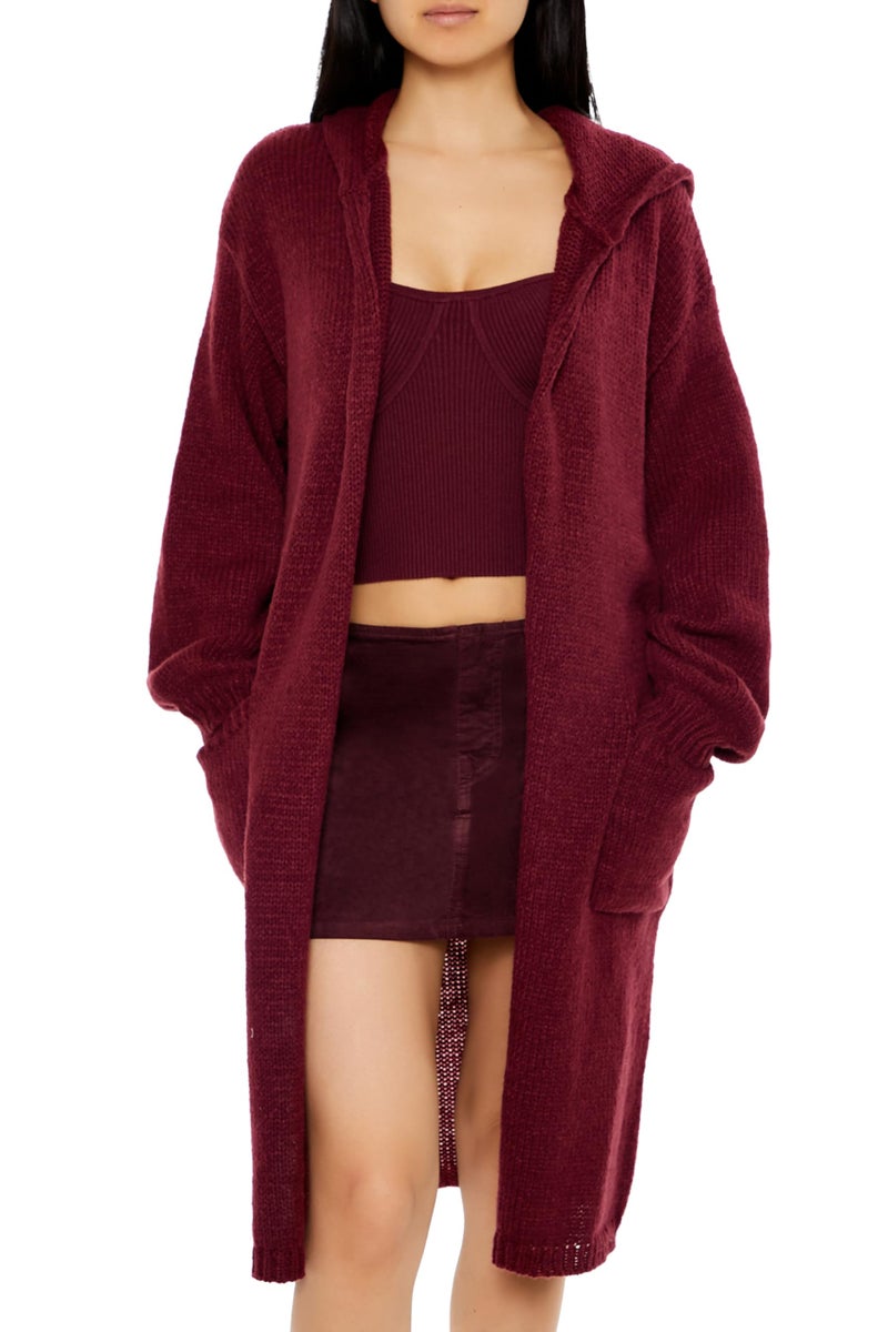Forever 21 Women's Hooded Cardigan Sweater Merlot Medium - Image 2