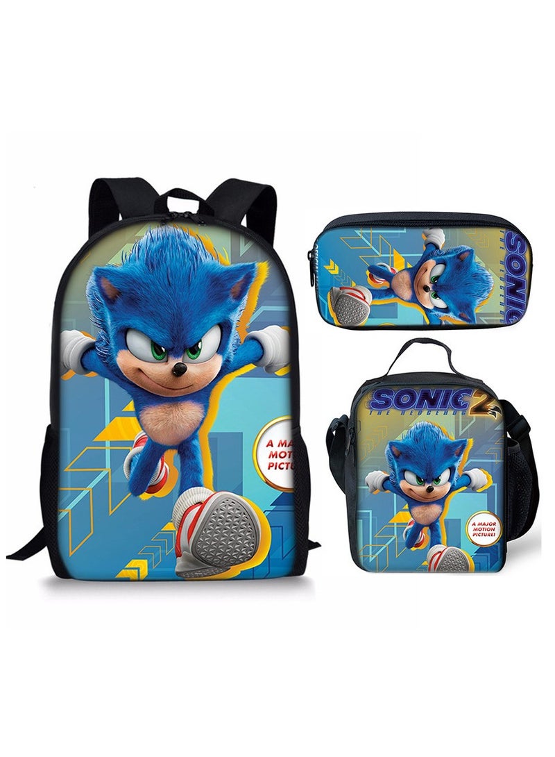 سونيك حقيبة ظهر للطلاب من الرسوم المتحركة سونيك مكونة من ثلاث قطع 29*42*16 سم