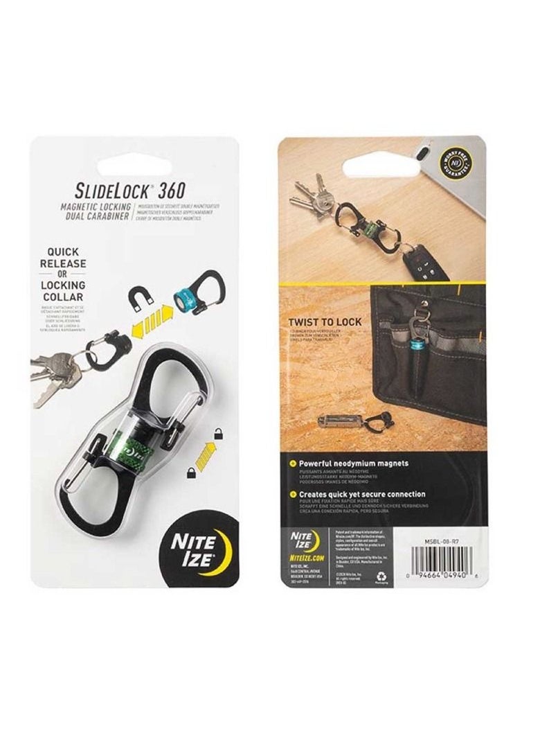 Nite Ize SlideLock 360° Magnetic Locking Dual Carabiner, Twist-to-Lock Collar for Separating Keys, Olive