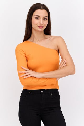 Women Asymmetrical One Shoulder Textured Top, Orange - pzsku/ZE9560F6733CEE7133F29Z/45/1751983705/882264e2-1732-49ef-aea1-377c4aadd67b