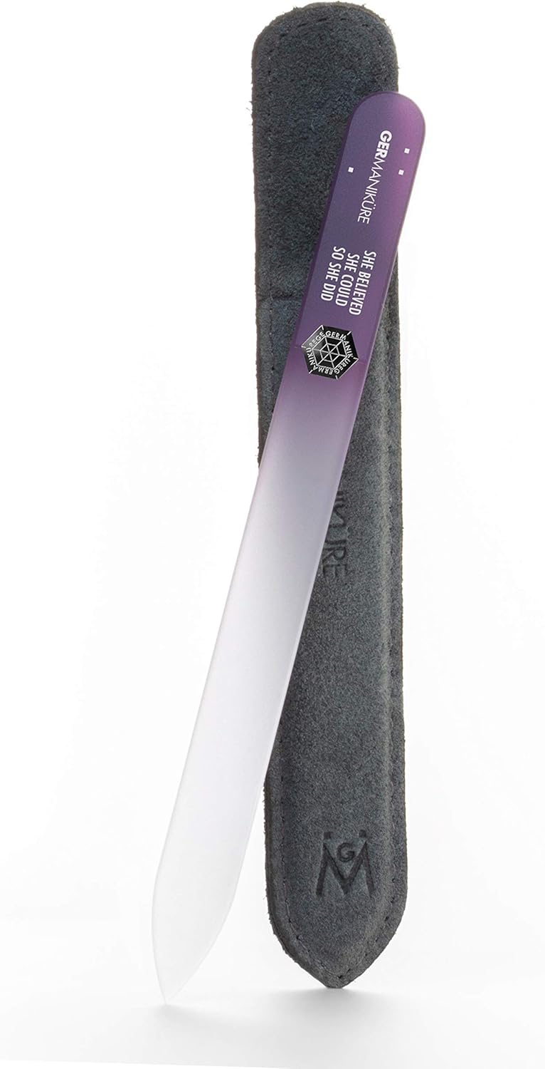GERMANIKURE Glass Nail File in Suede Sleeve - She Believed She Could So She Did - Professional Crystal Nail File for Natural Nails - Ideal Manicure & Pedicure Tool for Smooth, Easy Shaping Gulf climate upgraded quality - Image 1