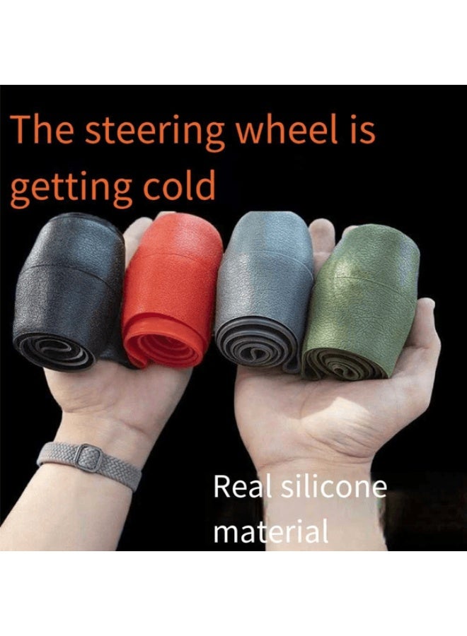 شابية غطاء عجلة قيادة السيارة من السيليكون، مناسب للصيف، شعور رائع، مضاد للانزلاق، غطاء عجلة قيادة السيارة، غطاء واقٍ، عالمي للقطر 33-42 سم، لمعظم السيارات وسيارات الدفع الرباعي والشاحنات والشاحنات الصغيرة، لون أسود - Image 2