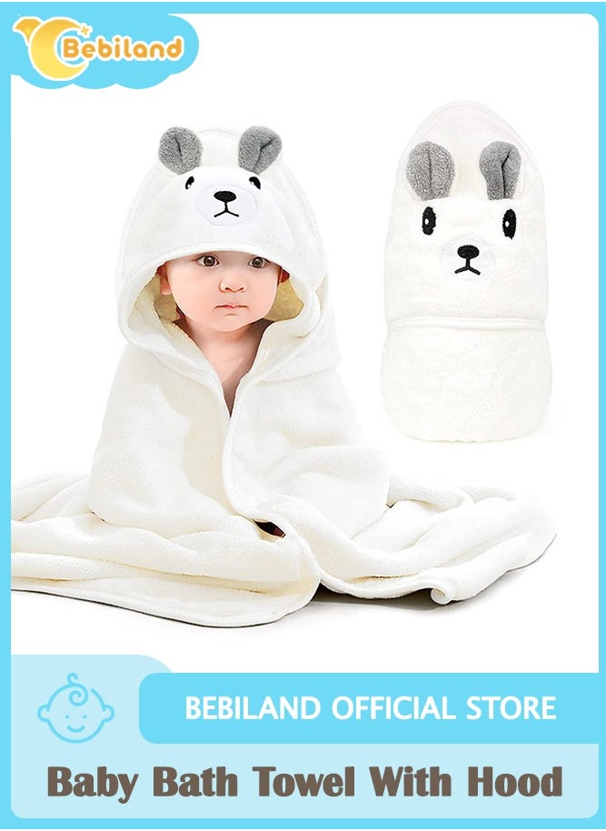Bebiland Baby Bath Towel With Hood, Bear Hooded Towel Baby, Soft and Thick, for Baby Bathing, Baby Gift, White  - Image 1