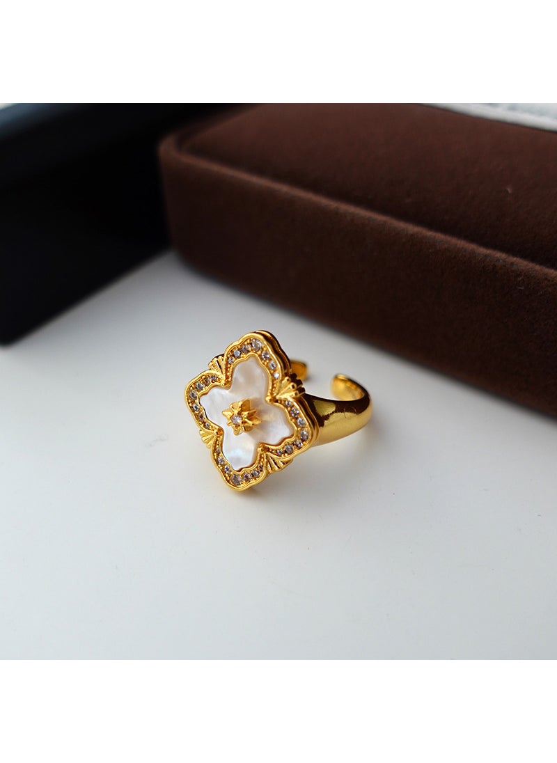 Generic - Red clover flower pendant necklace new year high-grade light luxury clavicle chain New Year festive Palace style sweater chainWhite Fritillaria Diamond Ring White Fritillaria Diamond Ring - Image 1